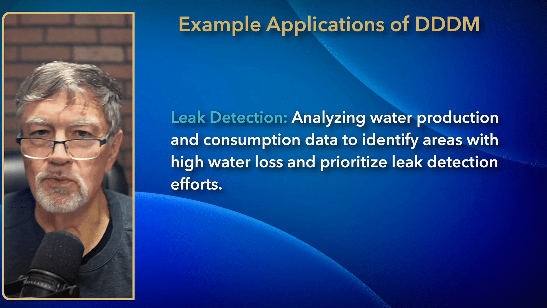 Leak detection process, comparing production vs. consumption to identify zones with water loss